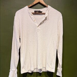 Ralph Lauren Double RL Cream Waffle Knit Long Sleeve Shirt